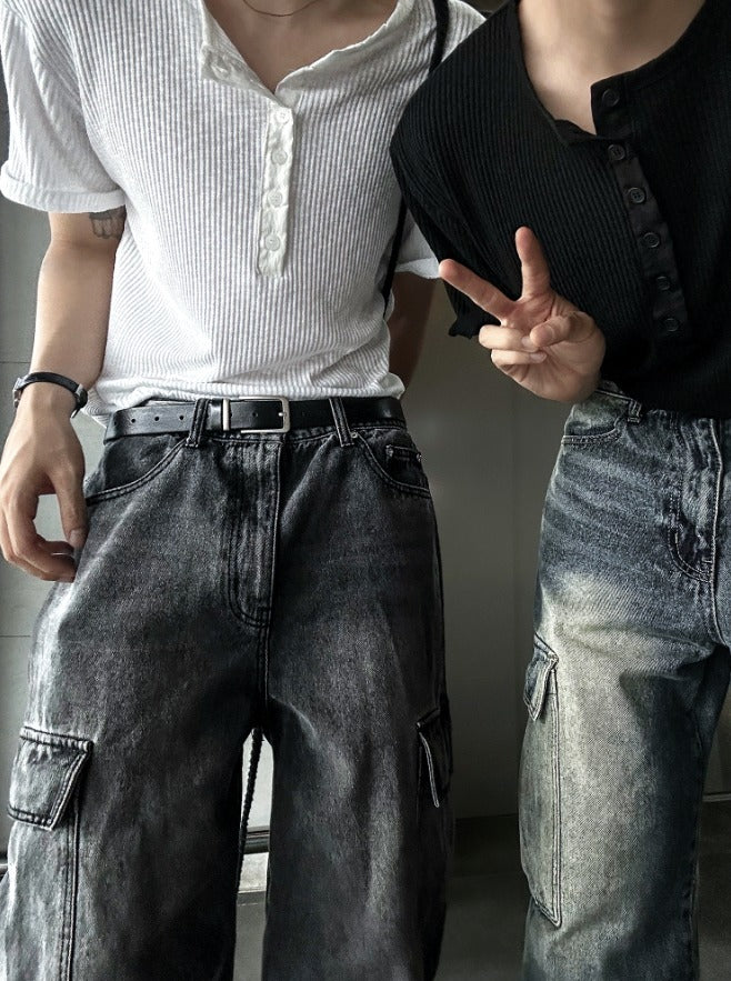 New Jeans Wide Cargo Pocket Denim Pants