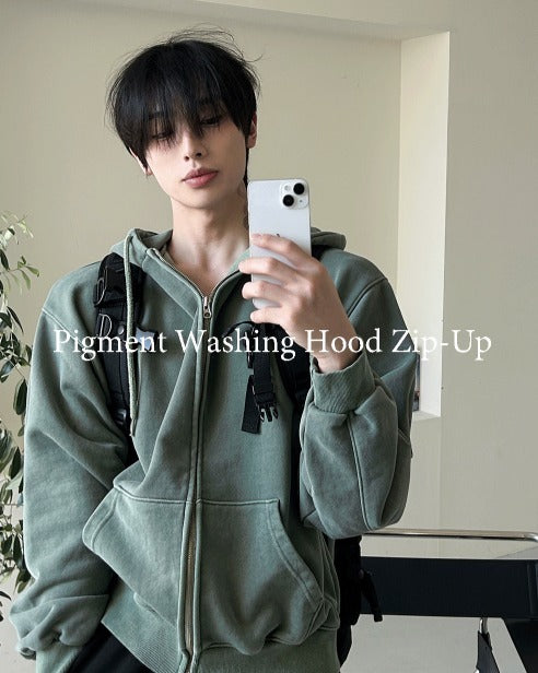 Pigment Washing Hoodie Zip-up