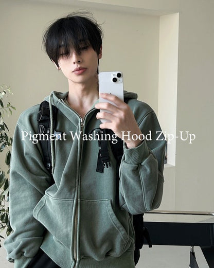 Pigment Washing Hoodie Zip-up