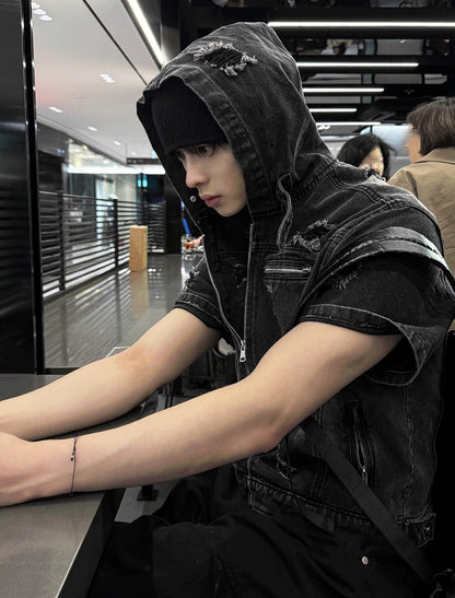 Cray Denim Short-sleeved Hooded Jacket