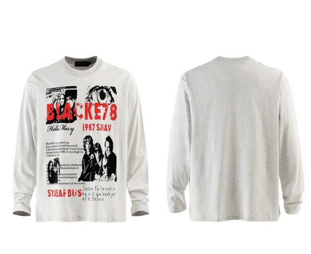 Metal printing long-sleeved loose fit T-shirt