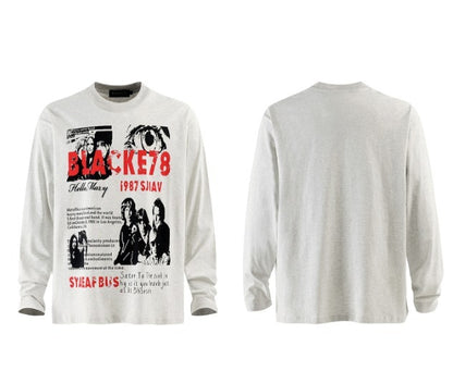 Metal printing long-sleeved loose fit T-shirt