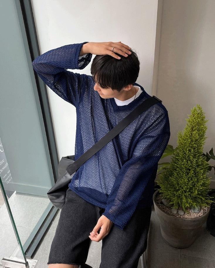 Oversized V-Neck Mesh Knit