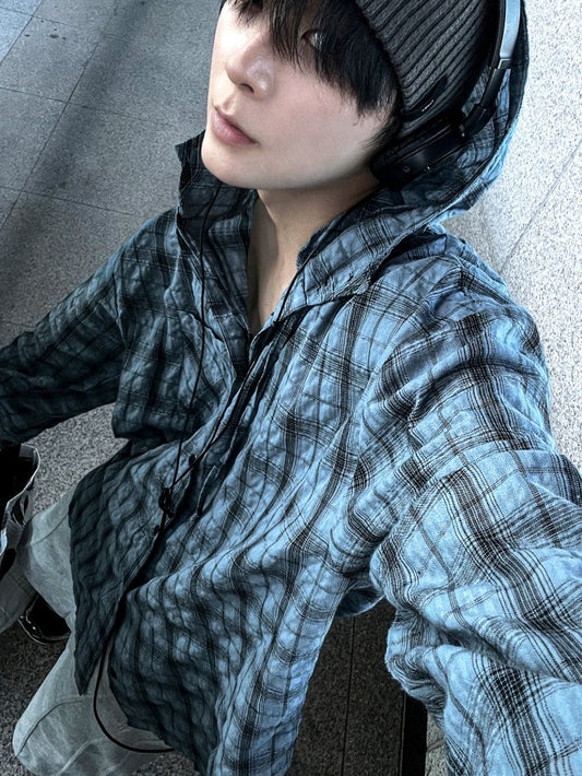 Aaron Linen Checke Hooded Shirt