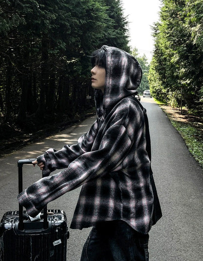 shea hooded checkered shirt