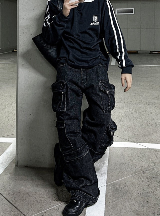 multi pocket cargo denim pants