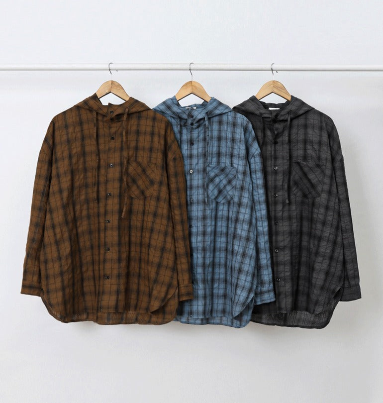 Aaron Linen Checke Hooded Shirt