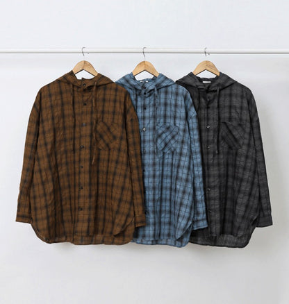 Aaron Linen Checke Hooded Shirt