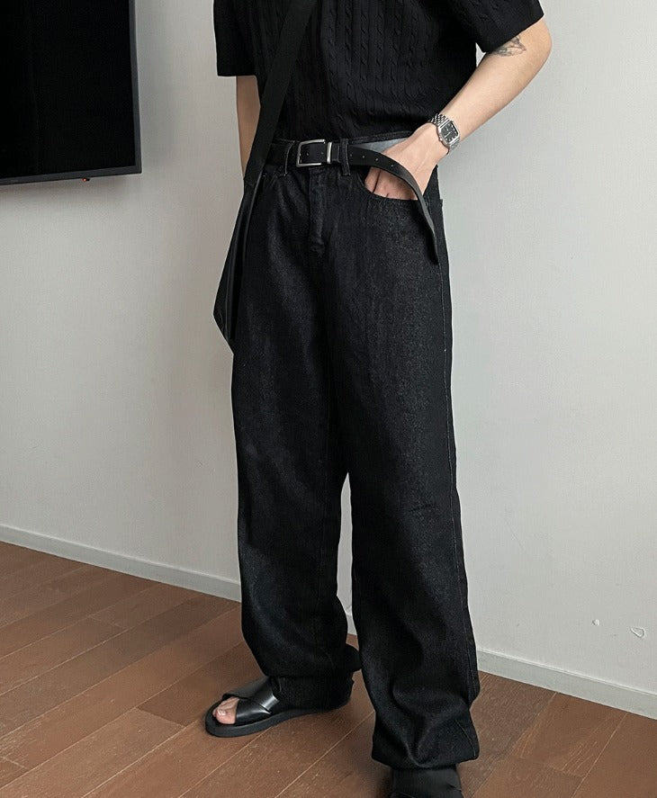 normal black wide denim pants