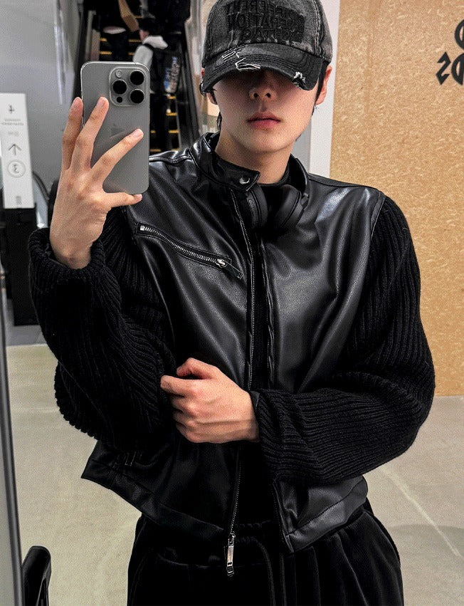 Deep black knit suede jacket [Deep black]