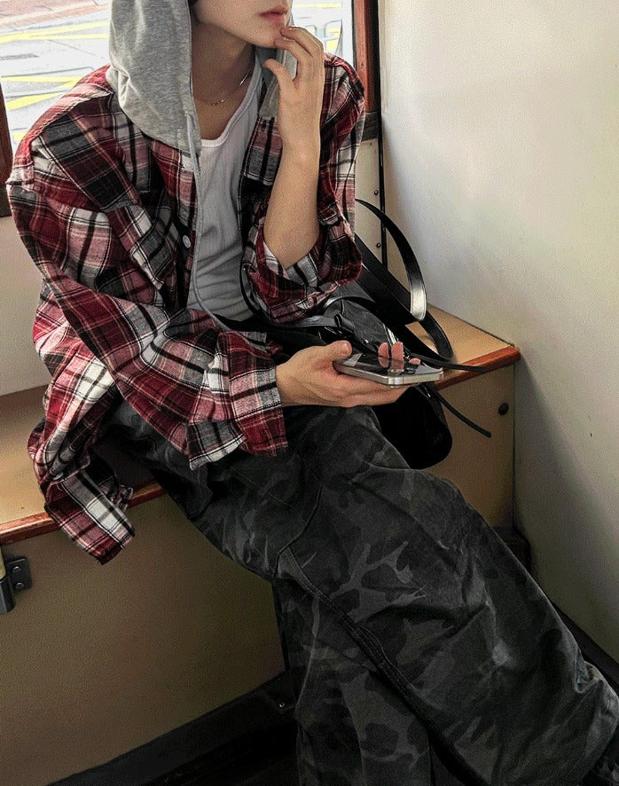 Western Checkered Hooded Shirt