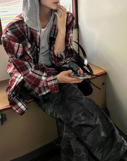 Western Checkered Hooded Shirt