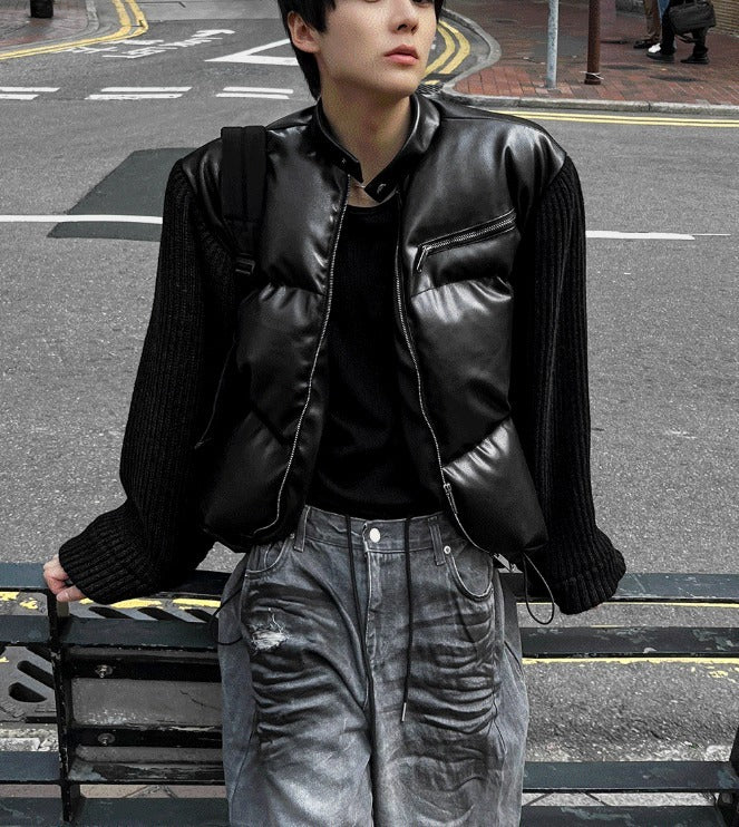 Deep Black Knit Leather Padding