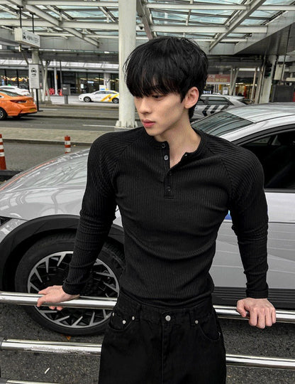 muscle-fit raglan ribbed knitwear
