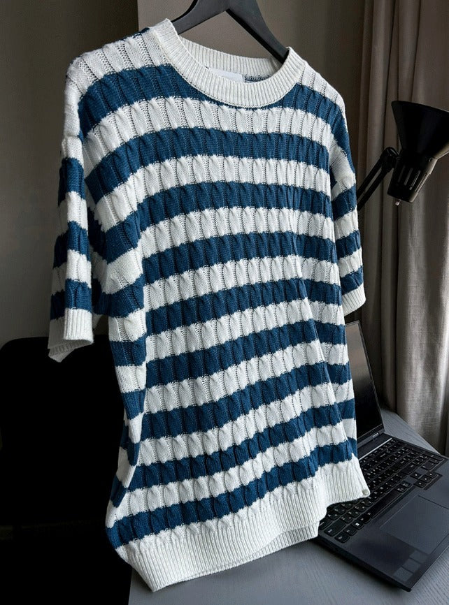 Baron Cable Stripe Short Sleeve Knit
