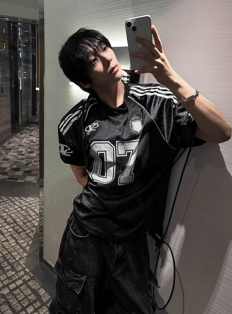 Matte Black & Silver White Track Short-Sleeve Tee
