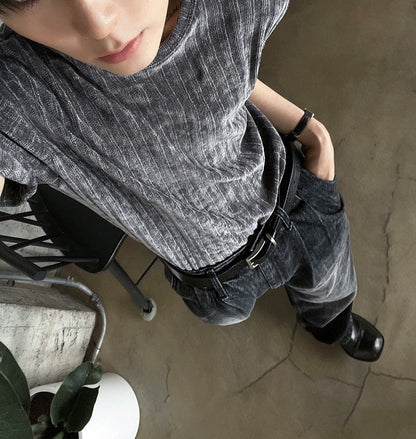 Cool Washing Pintuck Linen Denim Pants