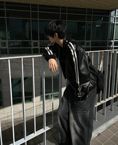 two-way biker leather jacket