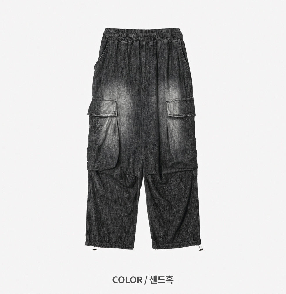 Summer Cool Cargo Banding Denim Pants