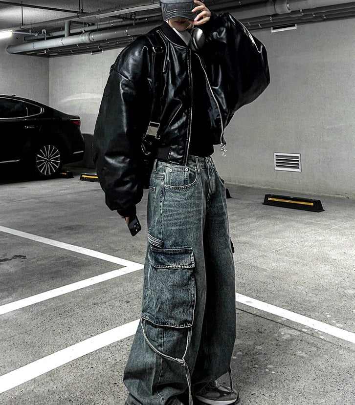 Dominic Vegan Leather Crop Aviation Jumper