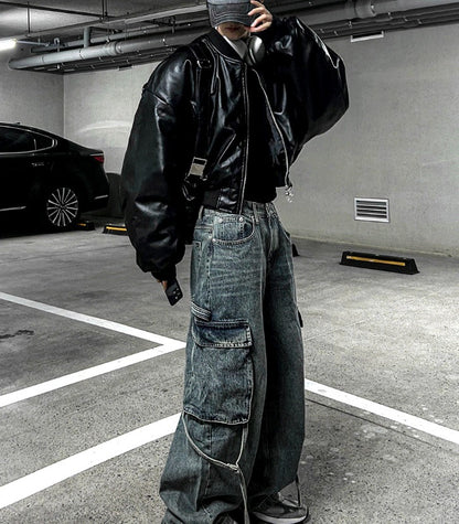 Dominic Vegan Leather Crop Aviation Jumper