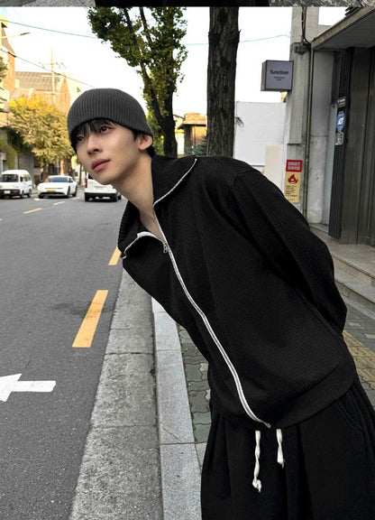 high-neck ribbed zip-up