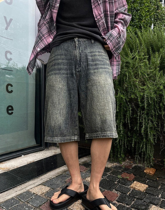 Cool Carpenter Sand Washing Half Denim Pants