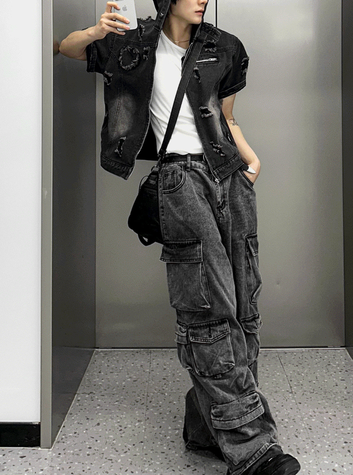 Featherlight Longline Cargo Carpenter Wide Denim