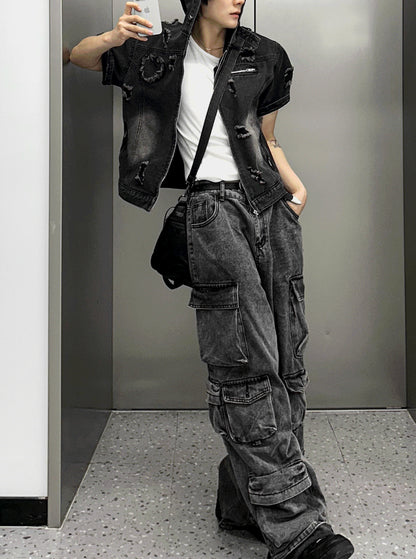 Featherlight Longline Cargo Carpenter Wide Denim