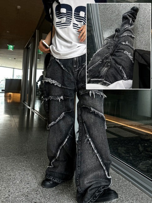 torando cut-off wide denim pants