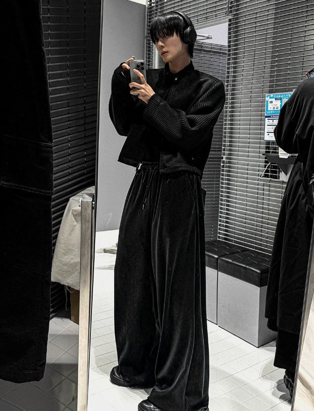Deep black knit suede jacket [Deep black]