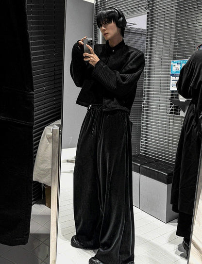 Deep black knit suede jacket [Deep black]