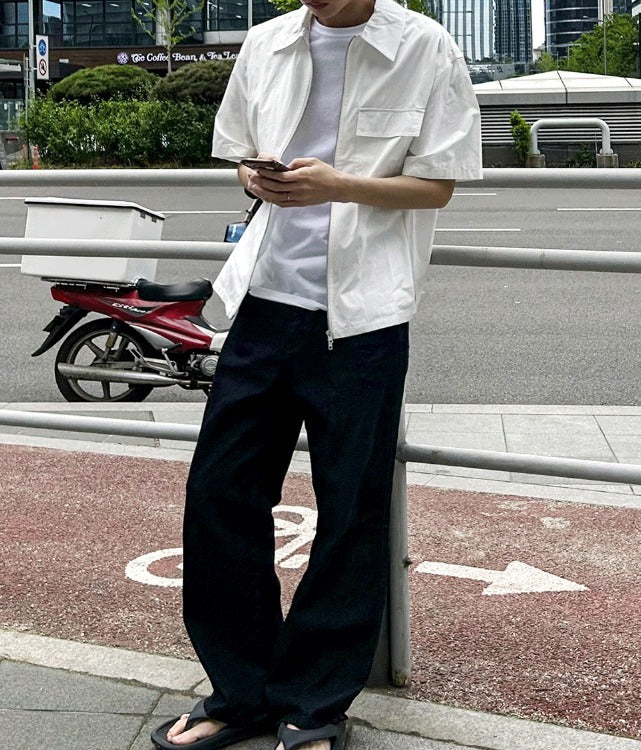 Flare Short Sleeve Zip-Up