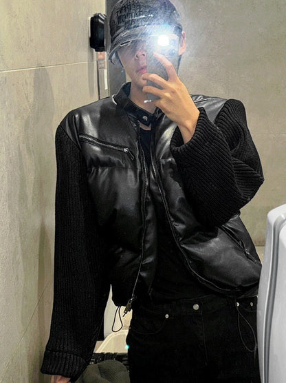 Deep Black Knit Leather Padding