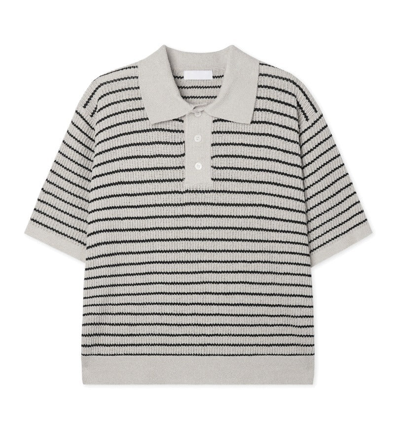 lewen stripe collar short-sleeved knit