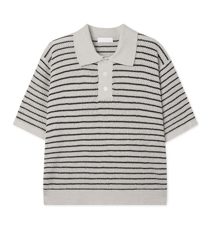 lewen stripe collar short-sleeved knit