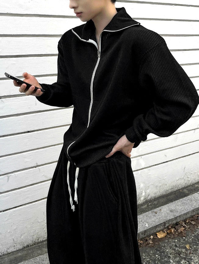 high-neck ribbed zip-up