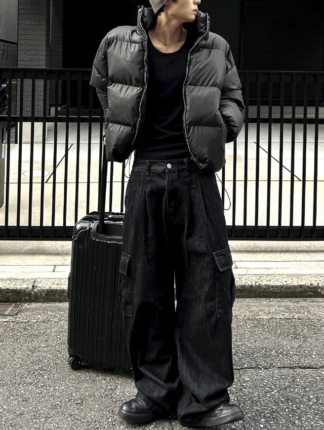 Two tuck washed wide cargo denim