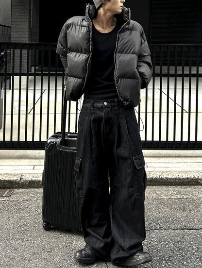 Two tuck washed wide cargo denim