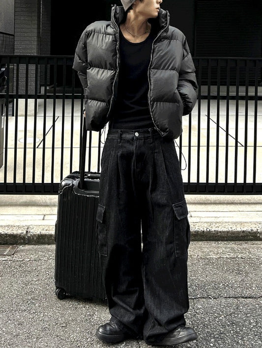 Two tuck washed wide cargo denim