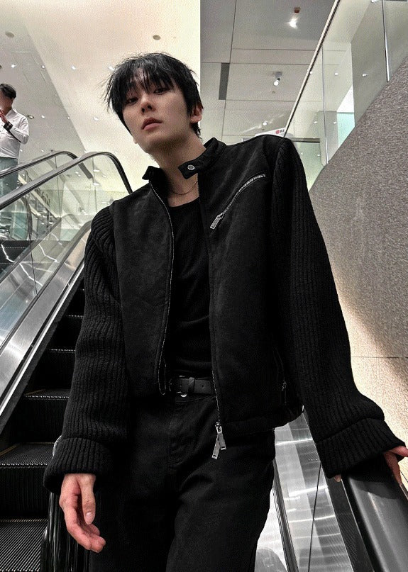 Deep black knit suede jacket [Deep black]