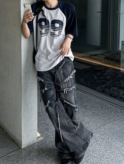 torando cut-off wide denim pants