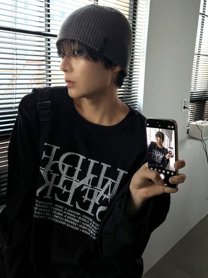 dope lettering knit long-sleeved