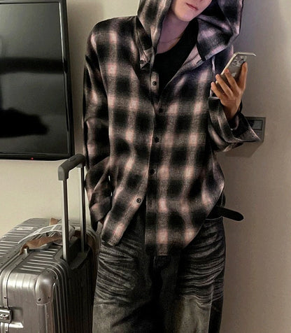 shea hooded checkered shirt
