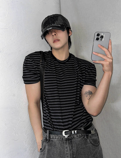 Black & Charcoal Striped Short Sleeve