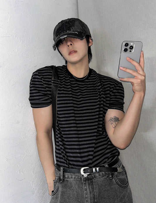 Black & Charcoal Striped Short Sleeve