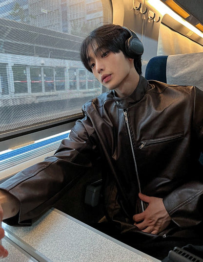 Concrete Crack Leather Jacket