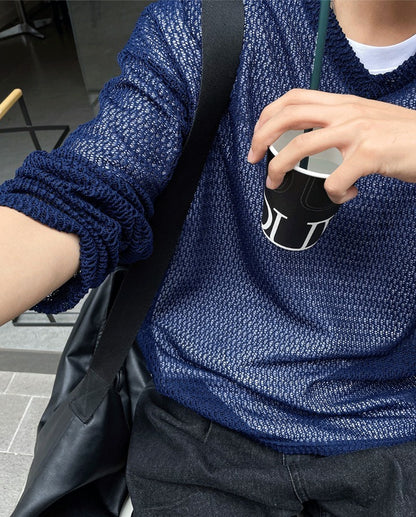 Oversized V-Neck Mesh Knit