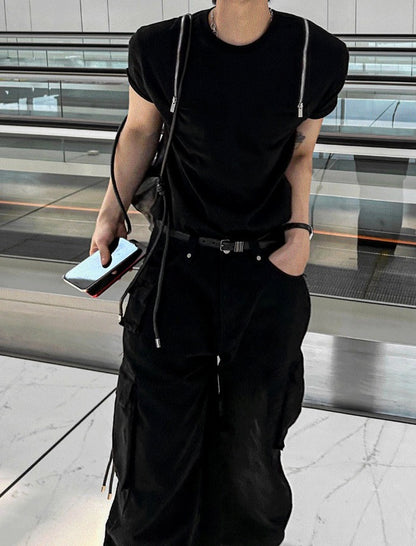 Shoulder Zipper Deep Black Banpal T-shirt