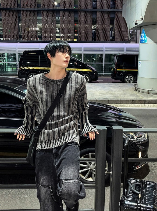 Dying Pigment Wash V-Neck Knitwear